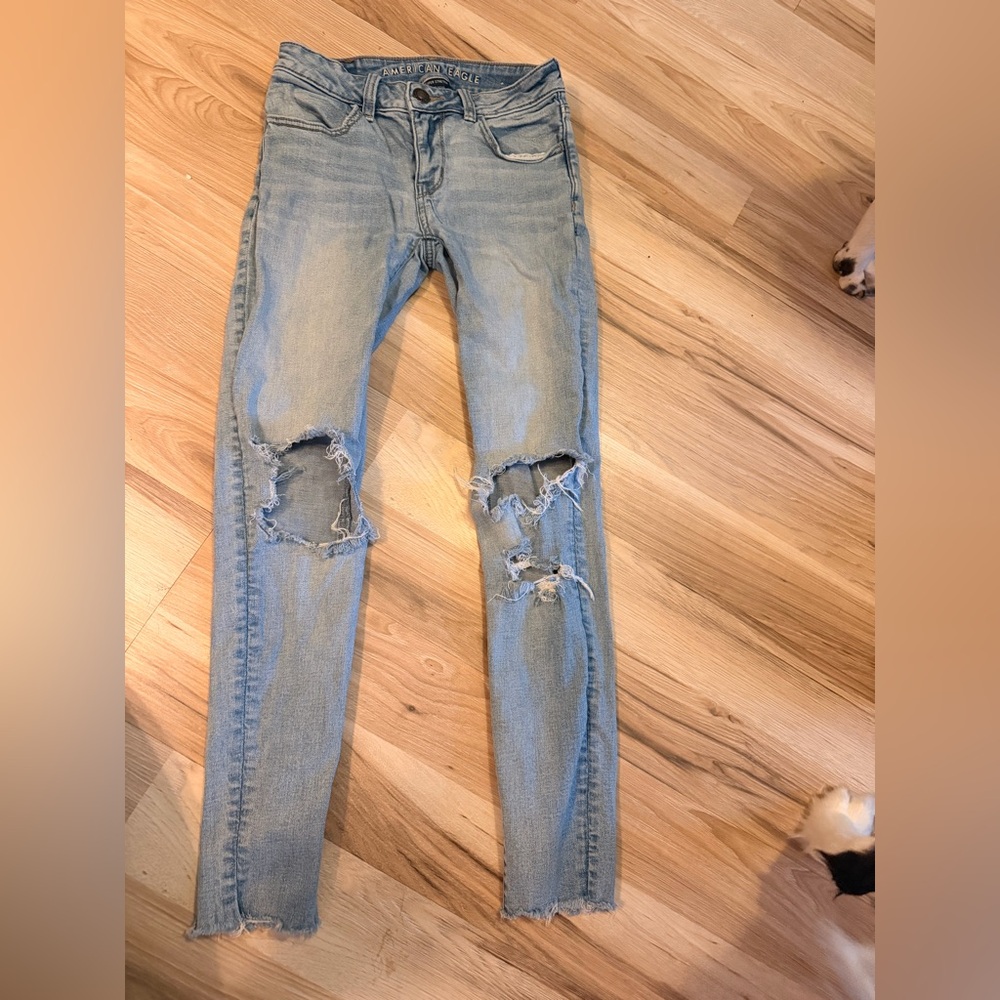 American Eagle Outfitters Light Blue Ripped Skinny Jeans